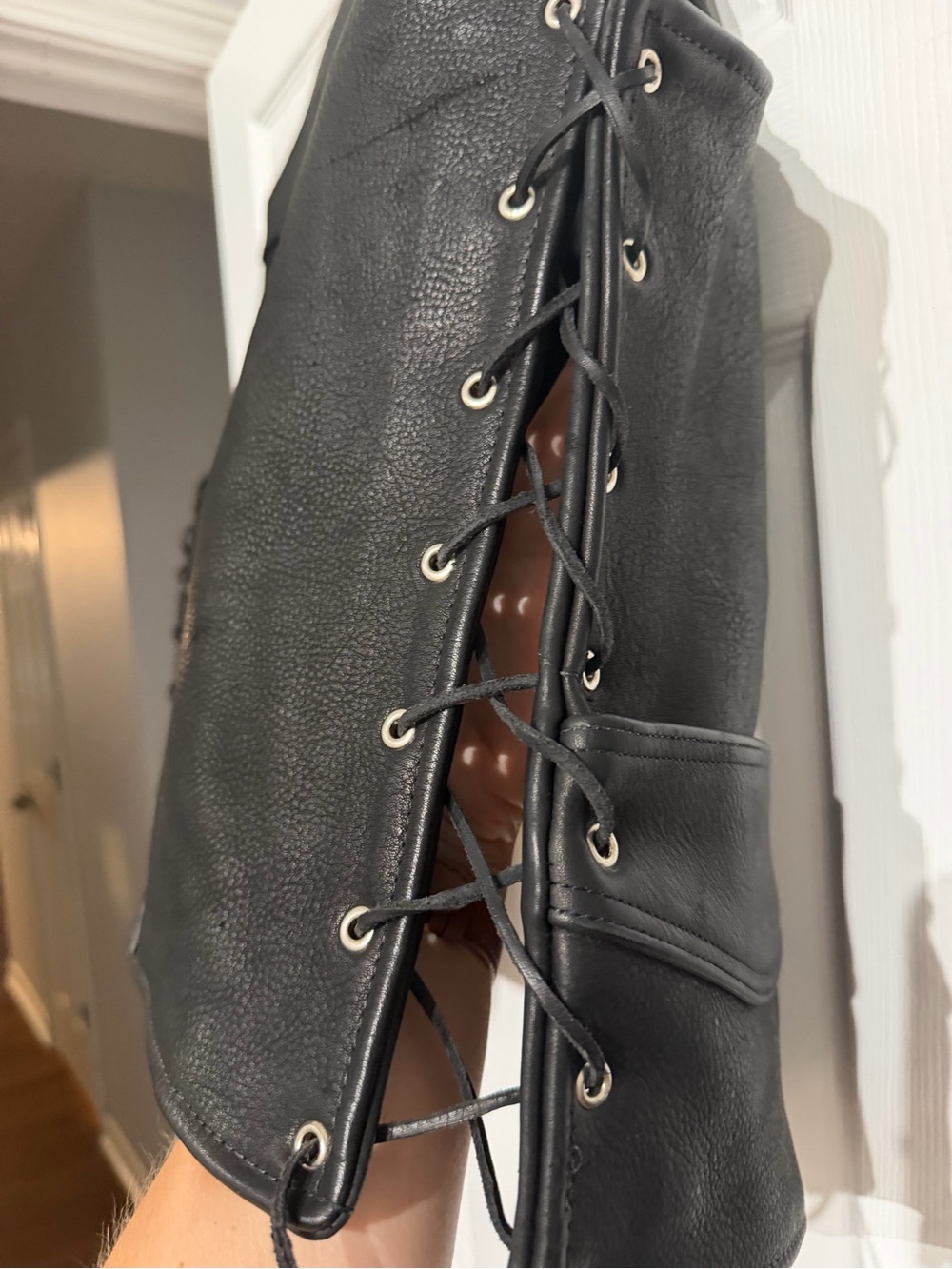 Kerr leather Black buffalo nickel  Lace-Up Motorcycle Vest - Picture 6 of 6